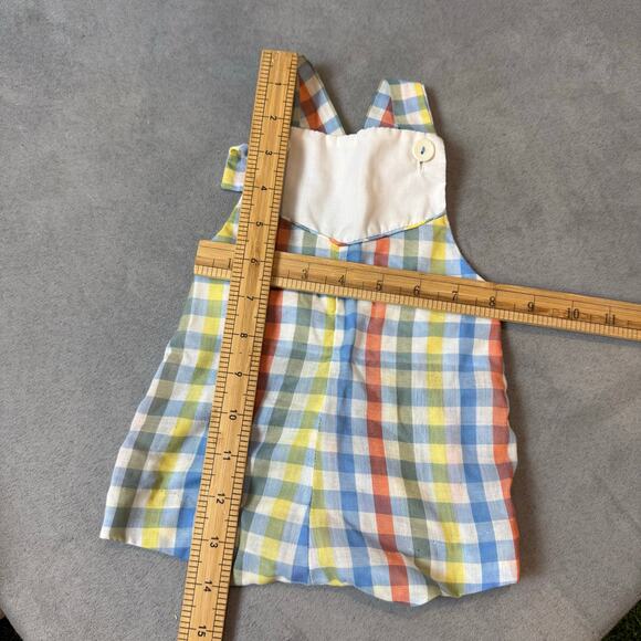 Vintage Tiny Tots Romper Shortalls Gingham Check Romper Baby Boy 3 months 0-6 - Picture 8 of 8